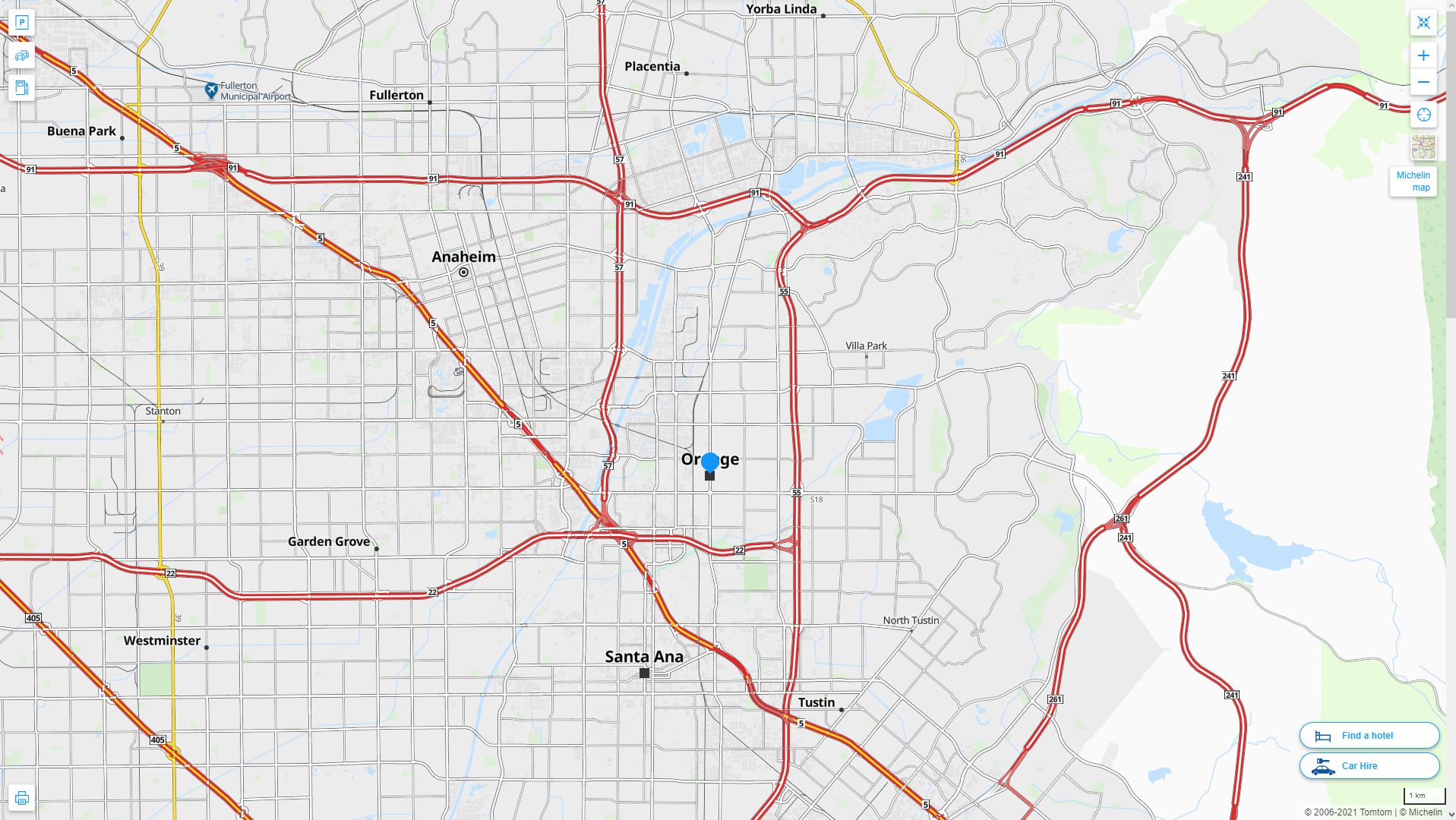 Orange California Highway and Road Map